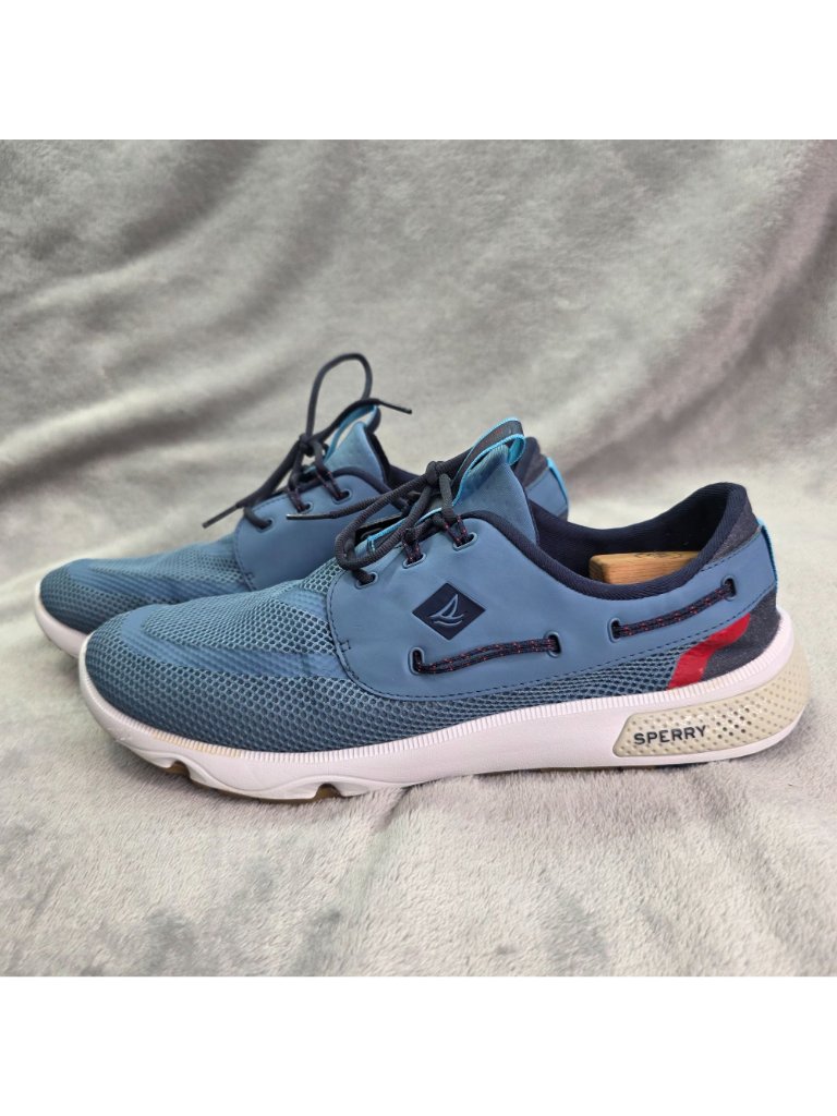 Mens Sperry Mesh 7 Seas 3-Eye Blue Boat Shoes With Red Accents Size 13 — image 5 of 8